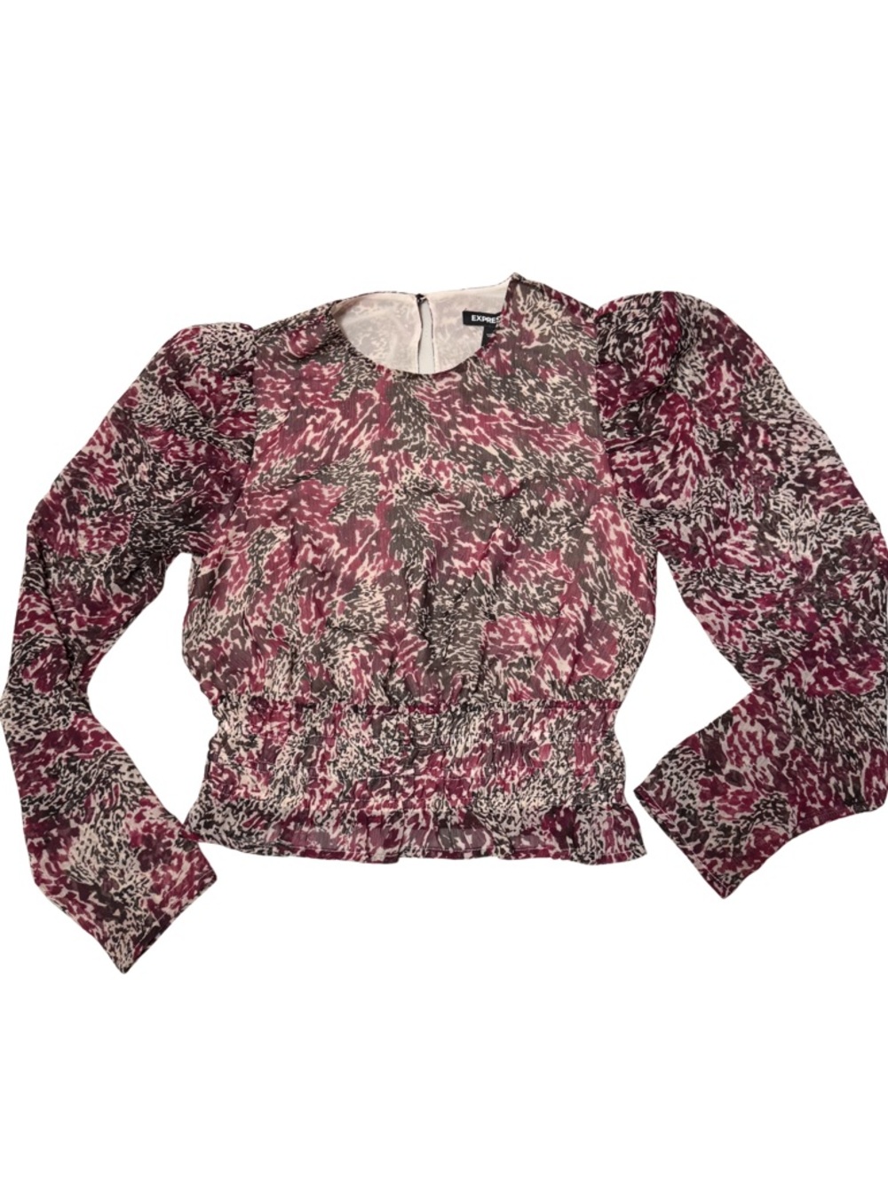 Express Printed Peplum Blouse - Pink & Black